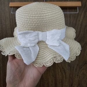 Tahari floppy Brim Hat Silk Bow Kids Tan White